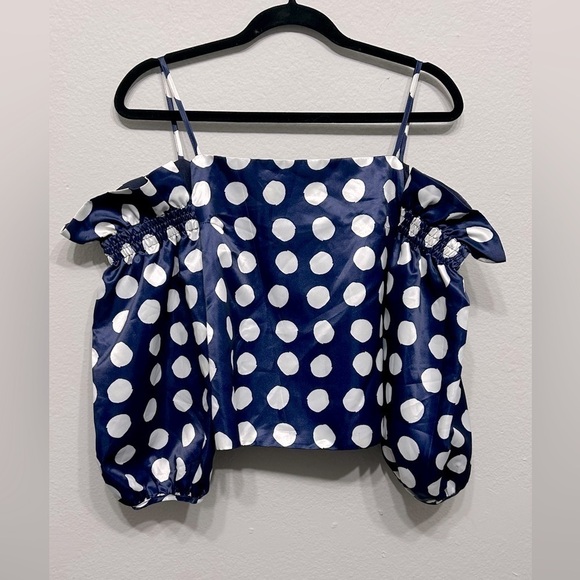 Blue and white Polka Dot Shoulder Top Size S - Picture 1 of 4